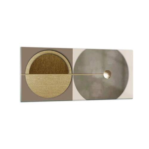 Quadro su vetro - Cerchi astratti nei toni dell'oro e del beige - 120x50cm - Equilibrio perfetto - Decorazione murale moderna per soggiorno e camera da letto ARTTOR