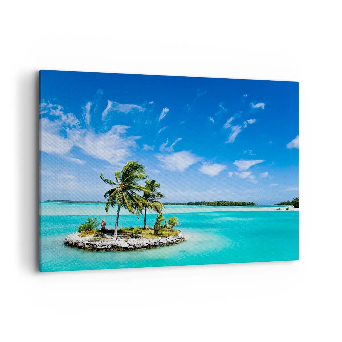 Quadro su tela - Stampe su Tela - Un'isola esotica con palme su acque turchesi - 120x80cm - Paradiso in terra - Decorazione murale moderna per soggiorno e camera da letto ARTTOR