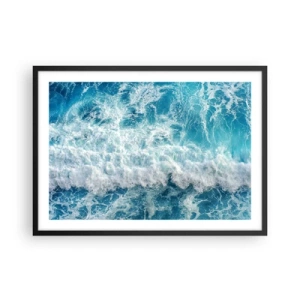 Poster in cornice nera - Onde oceaniche dinamiche nelle tonalità del blu - 70x50cm - Con gioia e saltellando - Decorazione murale moderna per soggiorno e camera da letto ARTTOR