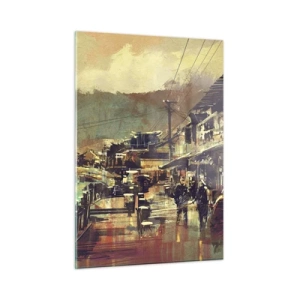 Quadro su vetro - Paesaggio urbano in stile pittorico con motivo di un ponte e di un canale. - 50x70cm - La vita come ricchezza di grigio - Decorazione murale moderna per soggiorno e camera da letto ARTTOR