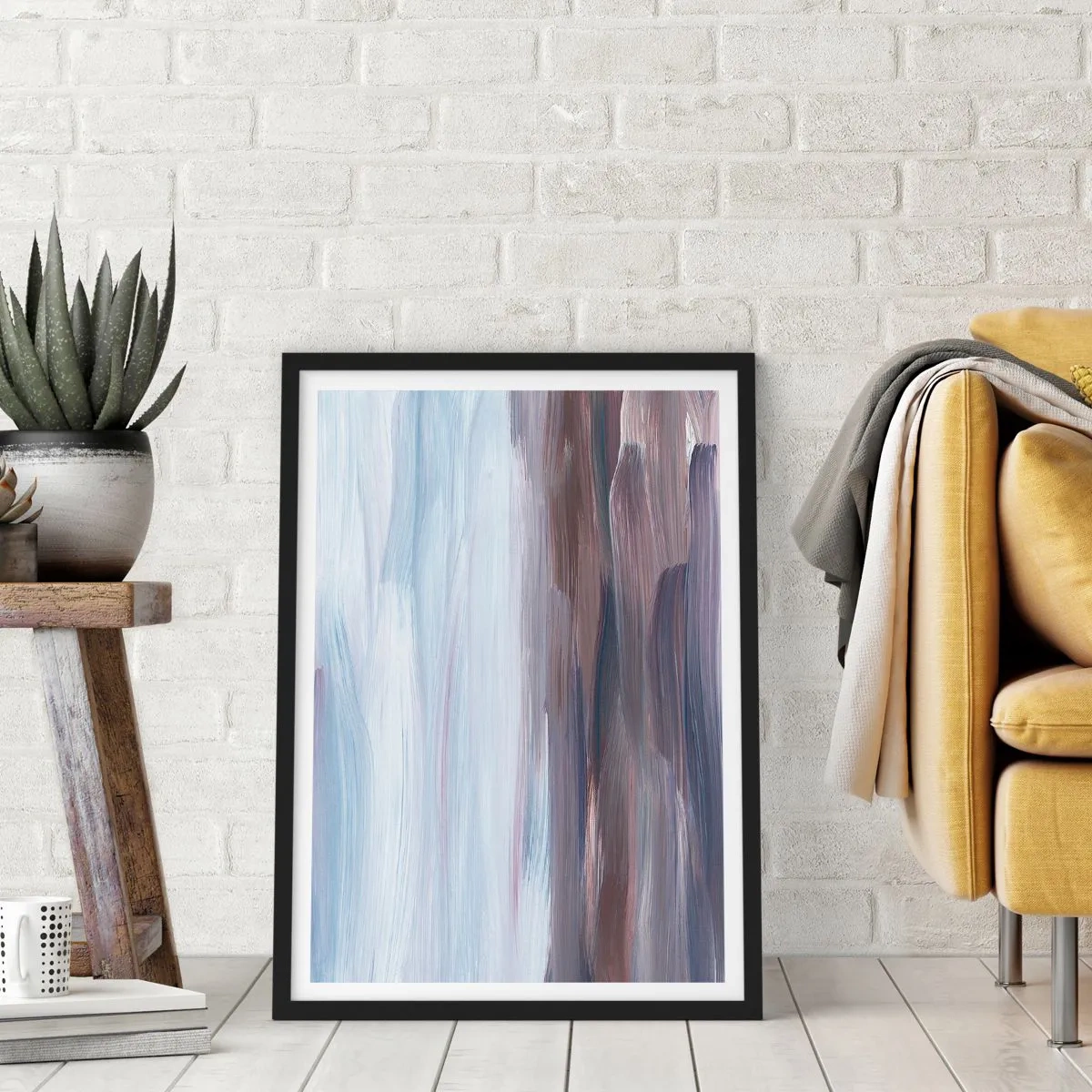 Poster in cornice nera - Pennellate astratte nei toni del blu e del marrone - 50x70cm - Gli elementi: l'acqua - Decorazione murale moderna per soggiorno e camera da letto ARTTOR