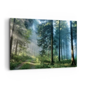 Quadro su tela - Stampe su Tela - Un sentiero nel bosco illuminato dai raggi del sole mattutino - 100x70cm - Raggiante all'alba - Decorazione murale moderna per soggiorno e camera da letto ARTTOR