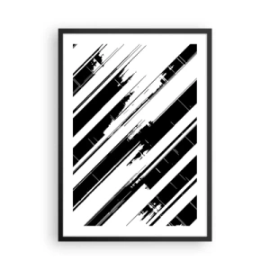 Poster in cornice nera - Astrazione minimalista in bianco e nero con linee geometriche - 50x70cm - Composizione intensa e dinamica - Decorazione murale moderna per soggiorno e camera da letto ARTTOR