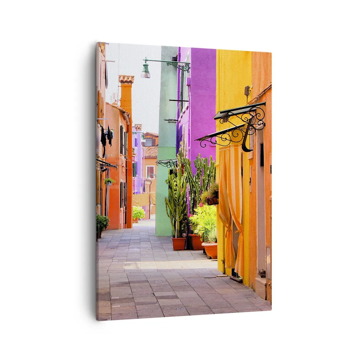 Quadro su tela - Stampe su Tela - Una strada colorata con case popolari in tonalità chiare - 50x70cm - Angolo multicolore - Decorazione murale moderna per soggiorno e camera da letto ARTTOR