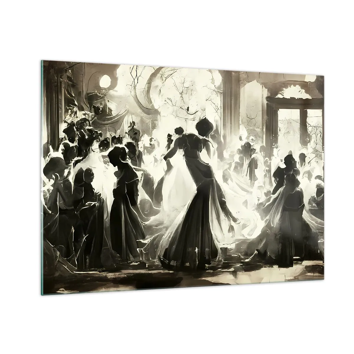 Quadro su vetro - Una scena da ballo in stile retrò con figure danzanti - 100x70cm - Il gran ballo in maschera - Decorazione murale moderna per soggiorno e camera da letto ARTTOR