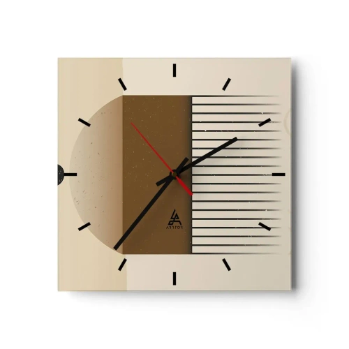 Orologio da parete - Orologio in Vetro - Composizione geometrica astratta nei toni del beige e del marrone - 30x30cm - Diversi stati - Decorazione murale moderna per soggiorno e camera da letto ARTTOR