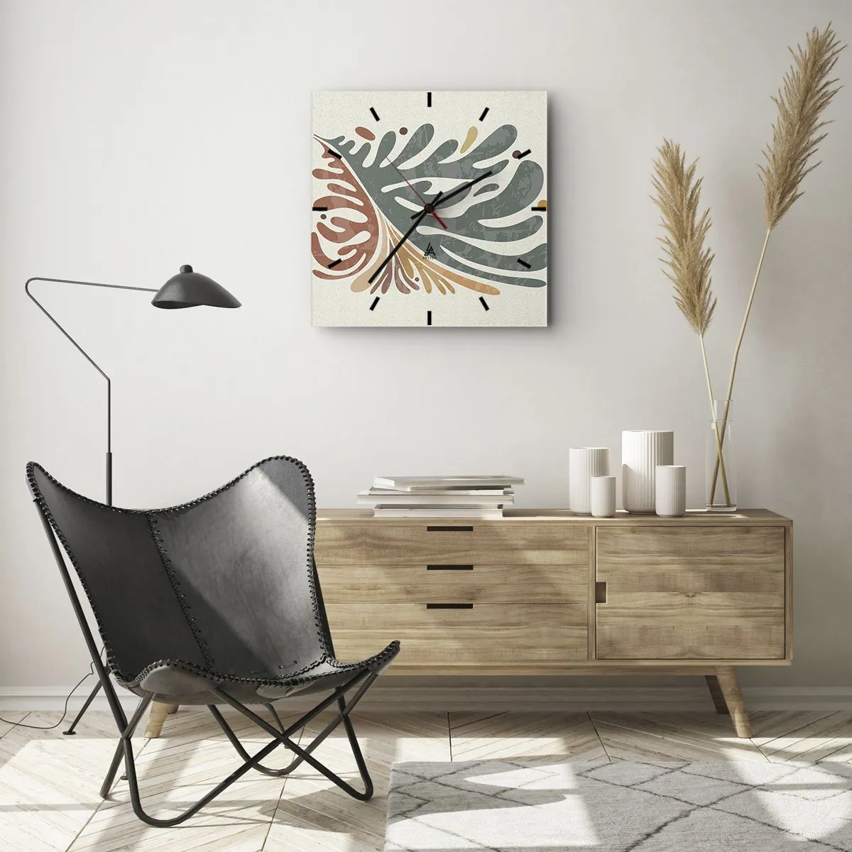 Orologio da parete - Orologio in Vetro - Foglia multicolore - 40x40 cm