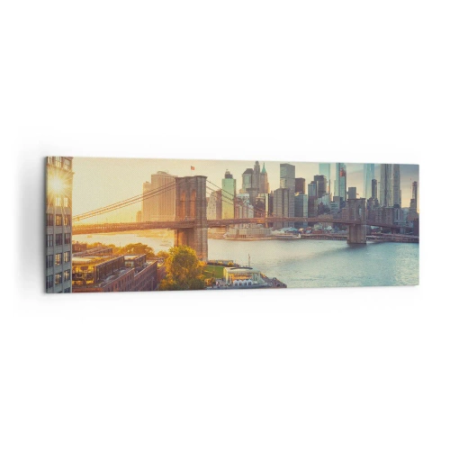 Quadro su tela - Stampe su Tela - Panorama della città con il ponte al tramonto - 160x50cm - L'alba nella grande città - Decorazione murale moderna per soggiorno e camera da letto ARTTOR