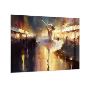 Quadro su vetro - Ballerina alla luce delle luci della città - 70x50cm - Miracolo nella strada - Decorazione murale moderna per soggiorno e camera da letto ARTTOR