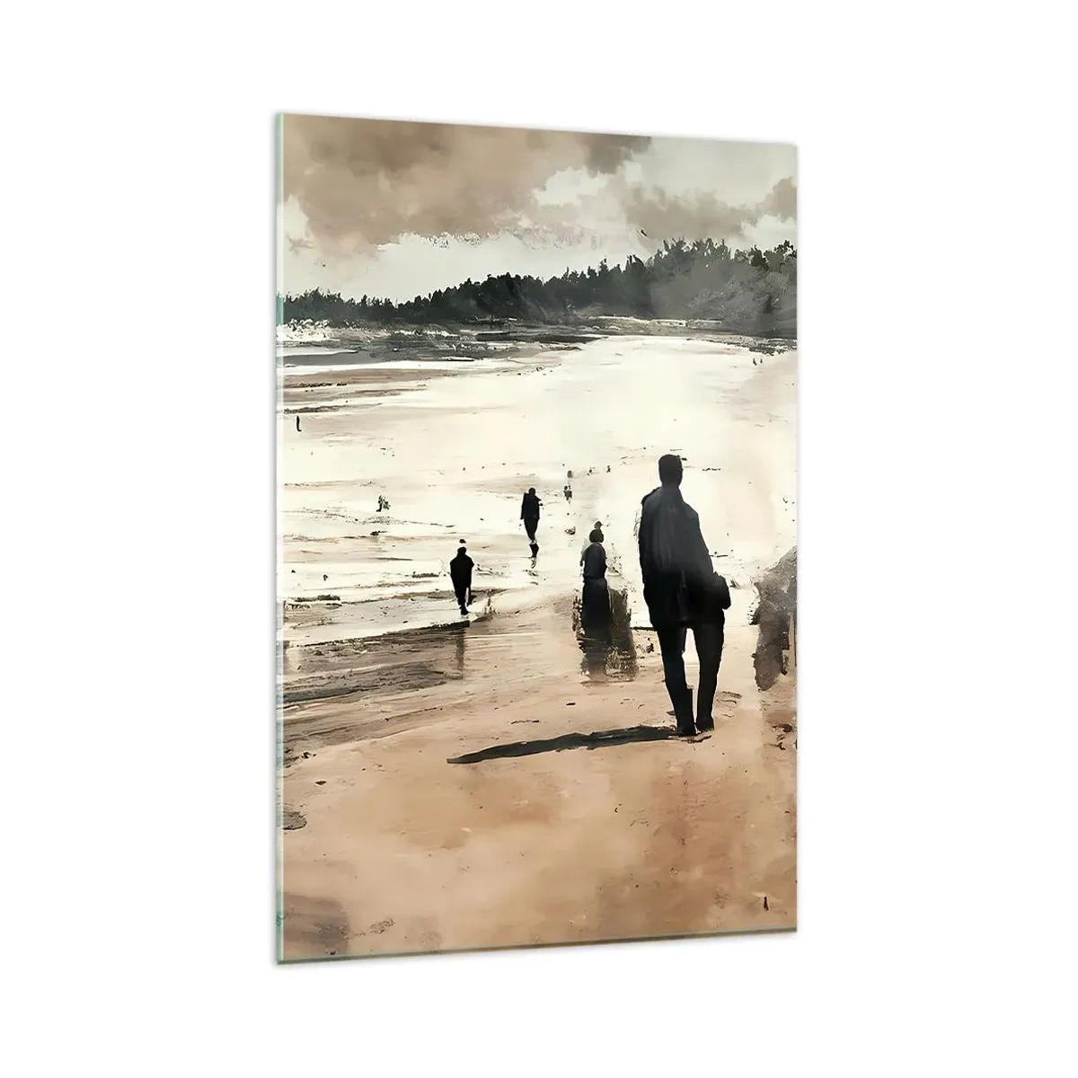 Quadro su vetro - Passeggiatori sulla spiaggia in un paesaggio tranquillo - 80x120cm - Convocati - Decorazione murale moderna per soggiorno e camera da letto ARTTOR