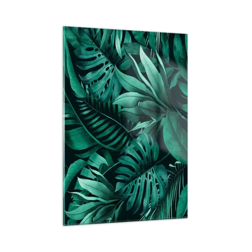 Quadro su vetro - Lussureggianti foglie verdi in una composizione tropicale - 50x70cm - Dal profondo del verde tropicale - Decorazione murale moderna per soggiorno e camera da letto ARTTOR