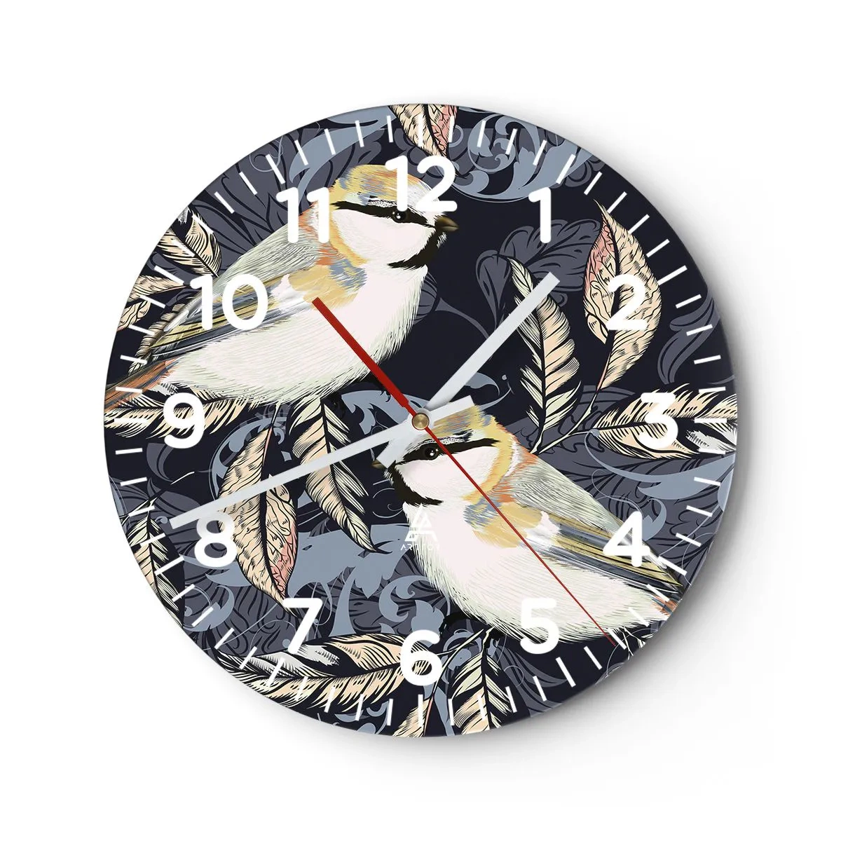 Orologio da parete - Orologio in Vetro - Cinguettio oro e blu - 40x40 cm