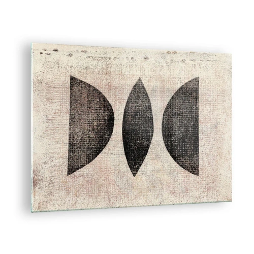 Quadro su vetro - Forme geometriche nere su sfondo beige - 70x50cm - Astrazione etnica - Decorazione murale moderna per soggiorno e camera da letto ARTTOR