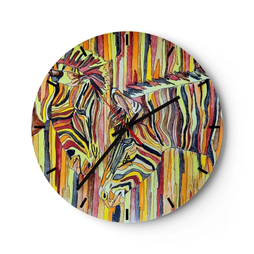 Orologio da parete - Orologio in Vetro - Una rappresentazione astratta di due zebre su uno sfondo di strisce colorate. - 30x30cm - Quindi anche tu… - Decorazione murale moderna per soggiorno, cucina e camera da letto ARTTOR