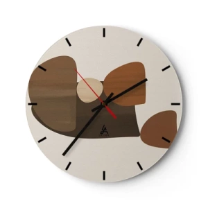 Orologio da parete - Orologio in Vetro - Forme astratte nelle tonalità del marrone su uno sfondo beige - 30x30cm - Composizione in marrone - Decorazione murale moderna per soggiorno, cucina e camera da letto ARTTOR