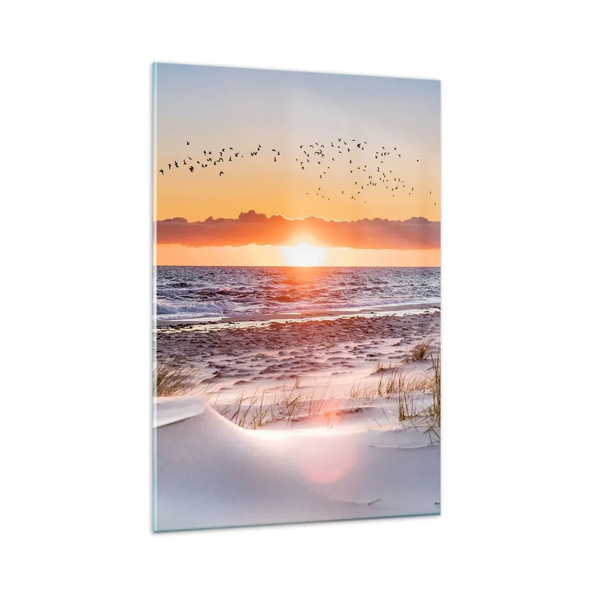 Quadro su vetro - Tramonto sul mare con vista sulle dune - 80x120cm - Paesaggio orizzontale - Decorazione murale moderna per soggiorno e camera da letto ARTTOR