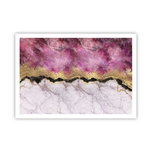 Poster - Marmo astratto nei toni del rosa con accenti dorati - 100x70cm - Sul confine - Decorazione murale moderna per soggiorno e camera da letto ARTTOR