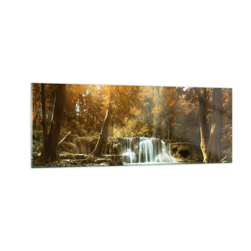 Quadro su vetro - Paesaggio autunnale con cascata - 140x50cm - Cascata nel parco - Decorazione murale moderna per soggiorno e camera da letto ARTTOR