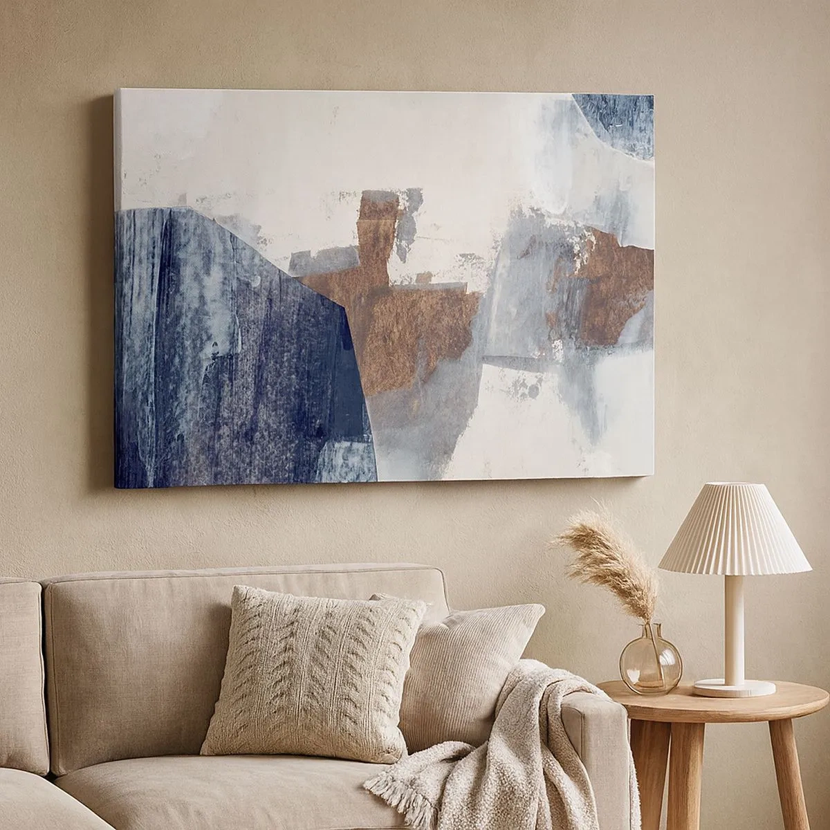 Quadro su tela - Stampe su Tela - Forme astratte nelle tonalità del blu e del marrone - 70x50cm - Forme blu e marroni - Decorazione murale moderna per soggiorno e camera da letto ARTTOR
