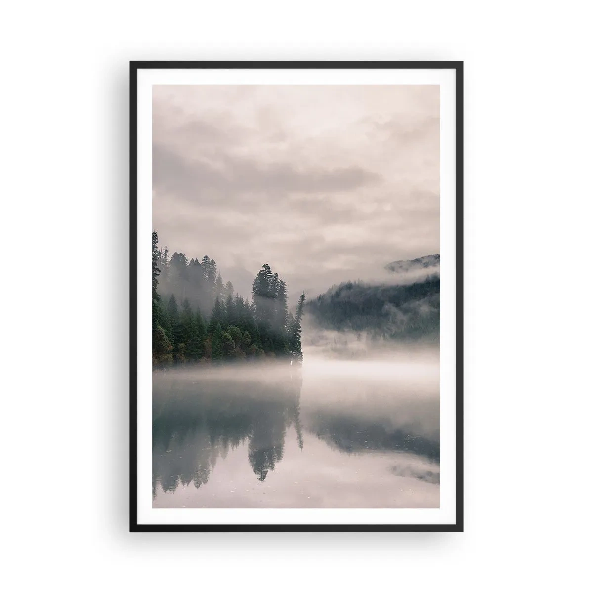 Poster in cornice nera - Riflettendo nella nebbia - 70x100 cm