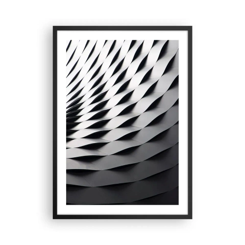 Poster in cornice nera - Fotografia astratta di una struttura con un motivo in bianco e nero - 50x70cm - Sulla cresta dell'onda - Decorazione murale moderna per soggiorno e camera da letto ARTTOR