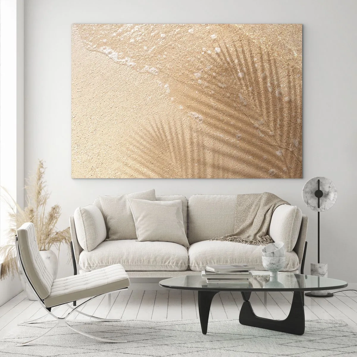 Quadro su vetro - Spiaggia e ombra sulla sabbia - 70x50cm - Ombra di un'estate bollente - Decorazione murale moderna per soggiorno e camera da letto ARTTOR