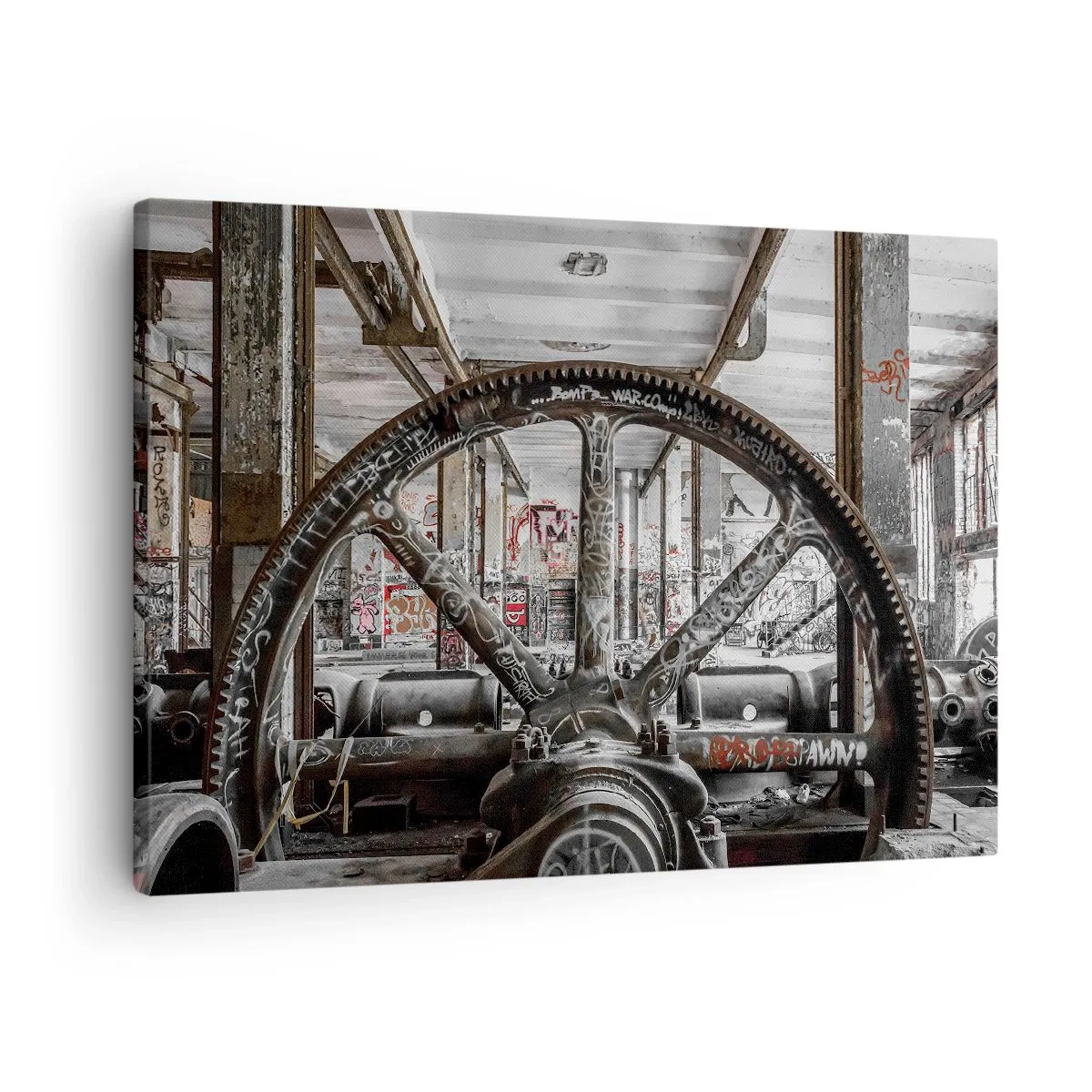 Quadro su tela - Stampe su Tela - Un vecchio meccanismo in un interno industriale abbandonato - 70x50cm - La vita segreta della fabbrica - Decorazione murale moderna per soggiorno e camera da letto ARTTOR
