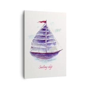 Quadro su tela - Stampe su Tela - Un dipinto ad acquerello di una barca a vela sull'acqua con una delicata iscrizione - 70x100cm - Gonfie vele e mare calmo - Decorazione murale moderna per soggiorno e camera da letto ARTTOR