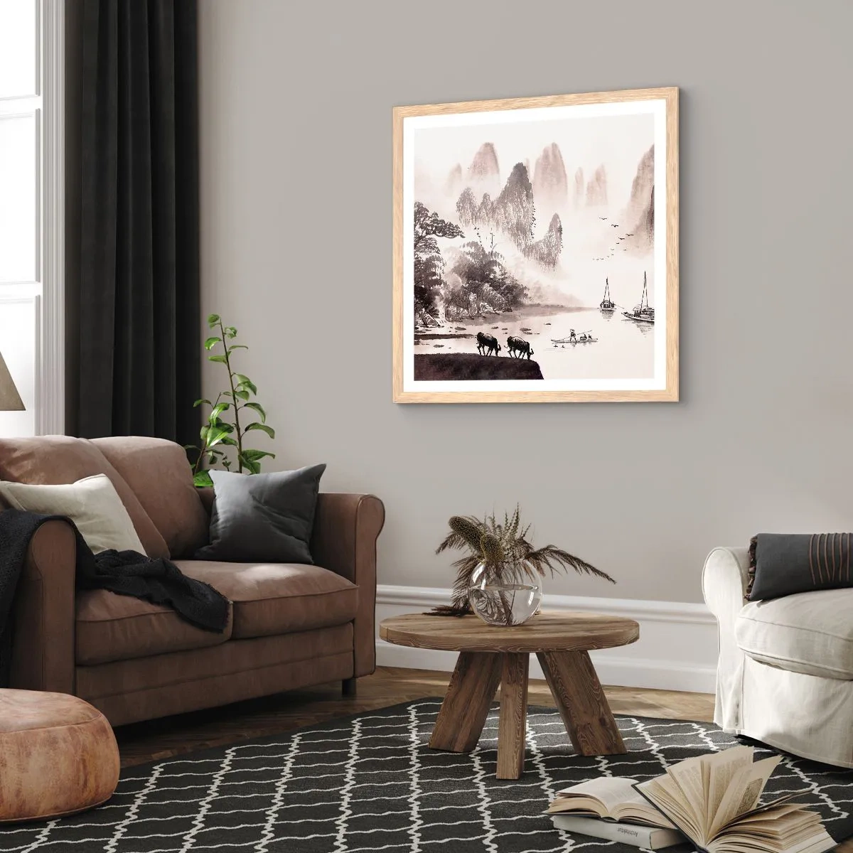 Poster in cornice rovere chiaro - L'esotica quotidianità dell'Oriente - 40x40 cm