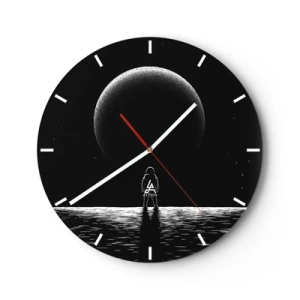 Orologio da parete - Orologio in Vetro - Silhouette di un astronauta di fronte a un grande pianeta nello spazio - 30x30cm - Faccia a faccia - Decorazione murale moderna per soggiorno, cucina e camera da letto ARTTOR
