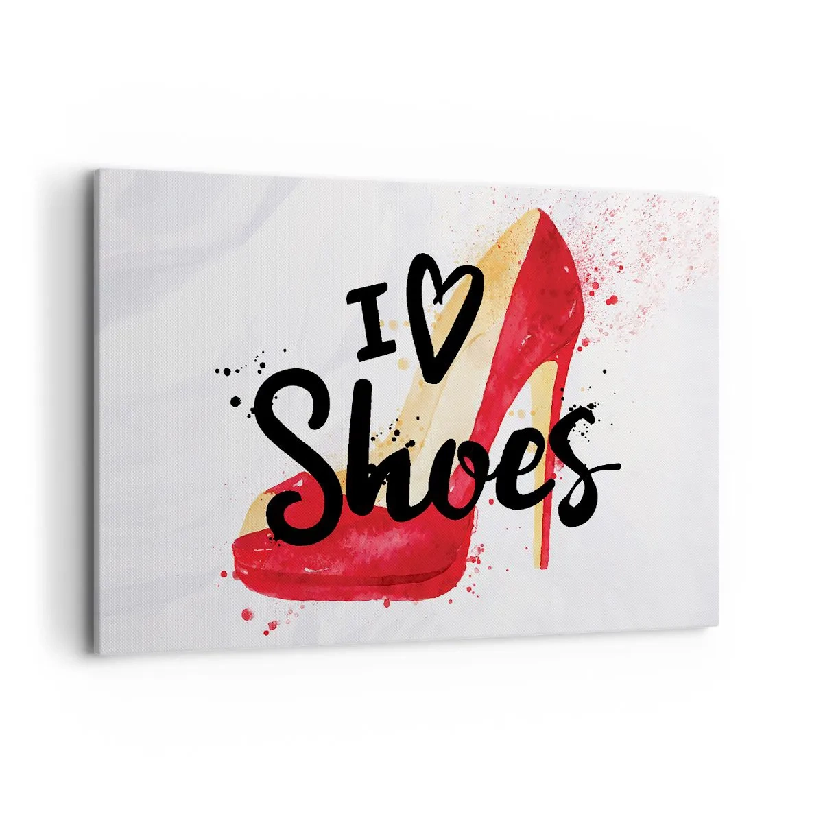 Quadro su tela - Stampe su Tela - Stiletto rosso con la scritta I love Shoes su sfondo bianco - 120x80cm - Gli amori sono tanti - Decorazione murale moderna per soggiorno e camera da letto ARTTOR