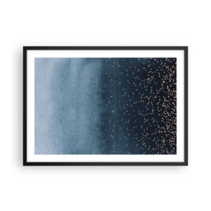 Poster in cornice nera - Sfumature blu con sottili accenti dorati - 70x50cm - Composizione: fasi blu - Decorazione murale moderna per soggiorno e camera da letto ARTTOR