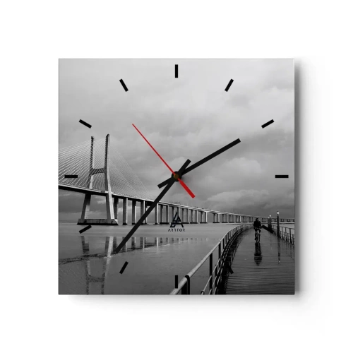 Orologio da parete - Orologio in Vetro - Un ponte sospeso sull'acqua in bianco e nero - 30x30cm - A ciascuno ciò che gli spetta - Decorazione murale moderna per soggiorno e camera da letto ARTTOR