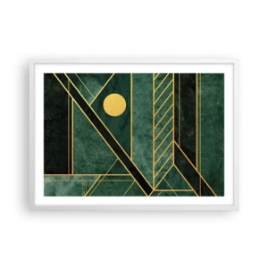 Poster in cornice bianca - Dinamica di oro e azzurro - 70x50 cm