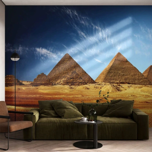 Fotomurali Premium Sand - Le piramidi di Giza contro il cielo blu - 100x70cm - 40 secoli ci guardano - Decorazione murale moderna per soggiorno e camera da letto ARTTOR
