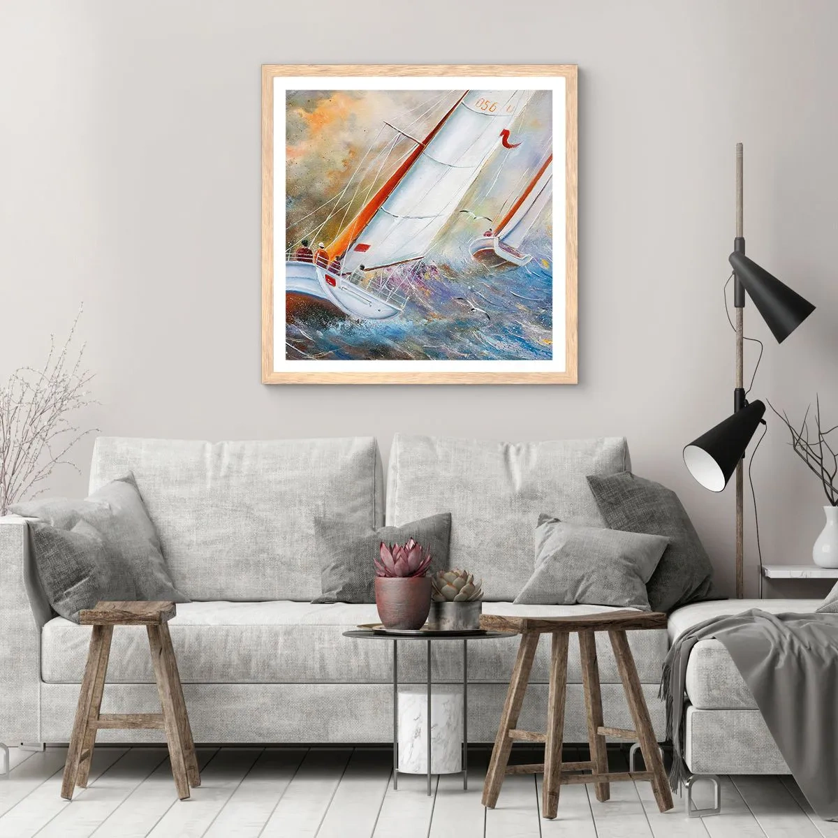 Poster in cornice rovere chiaro - Correndo sulle onde - 30x30 cm