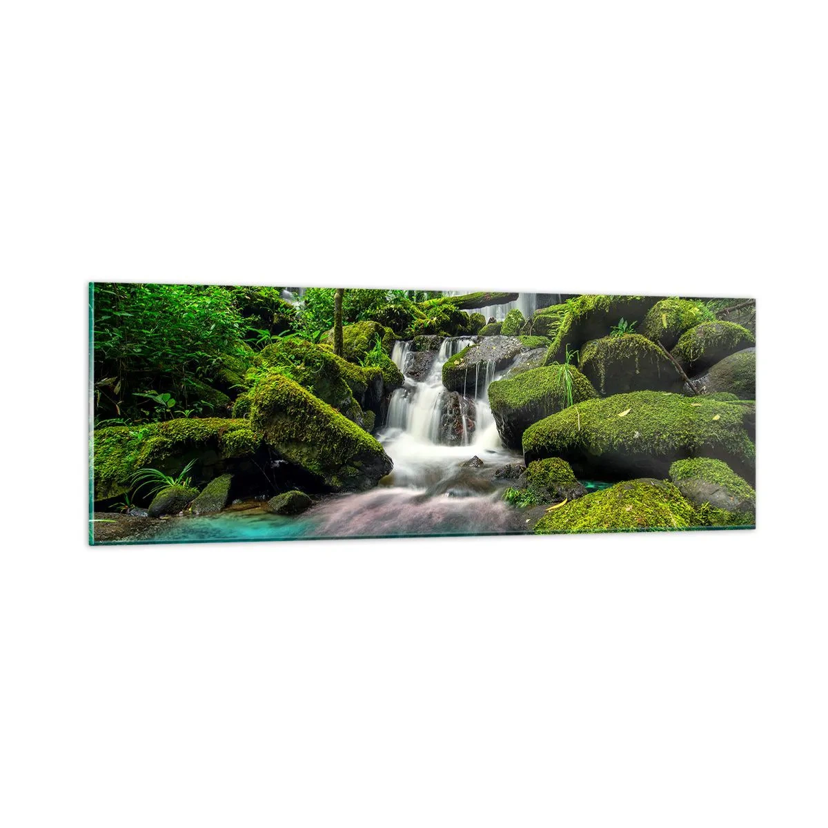 Quadro su vetro - Turchese, zaffiro e argento liquido - 90x30 cm