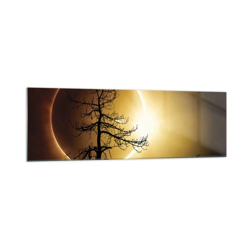 Quadro su vetro - Eclissi solare con la sagoma di un albero in primo piano - 160x50cm - Eclissi totale - Decorazione murale moderna per soggiorno e camera da letto ARTTOR