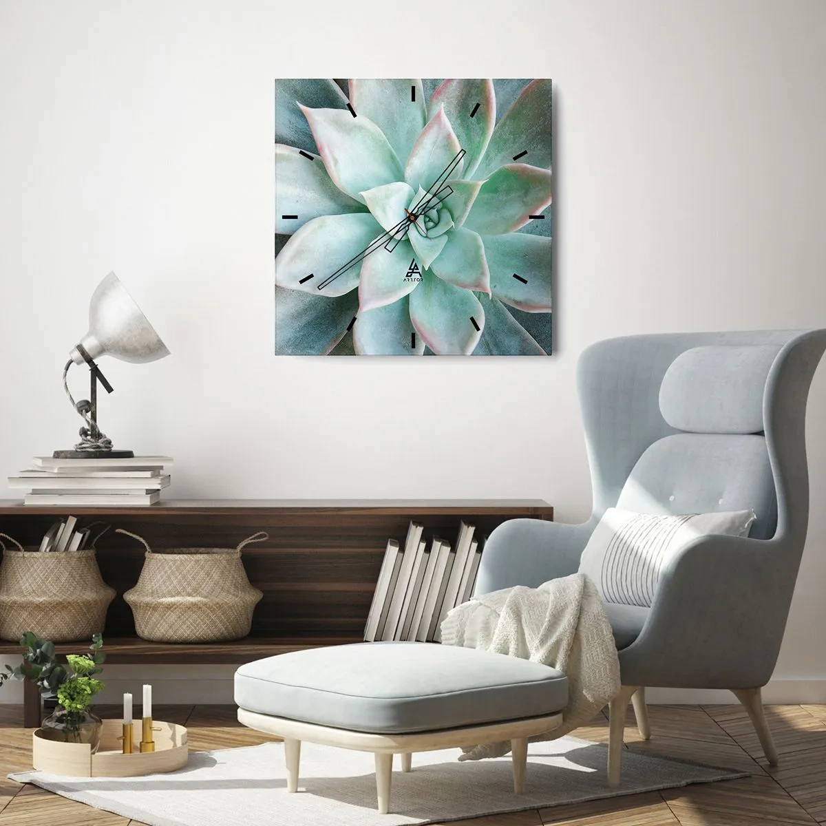 Orologio da parete - Orologio in Vetro - Primo piano di una succulenta verde - 30x30cm - Il cuore del deserto - Decorazione murale moderna per soggiorno e camera da letto ARTTOR