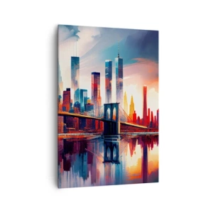 Quadro su tela - Stampe su Tela - Panorama di New York City con ponte e riflesso nell'acqua - 70x100cm - Una New York spettacolare - Decorazione murale moderna per soggiorno e camera da letto ARTTOR