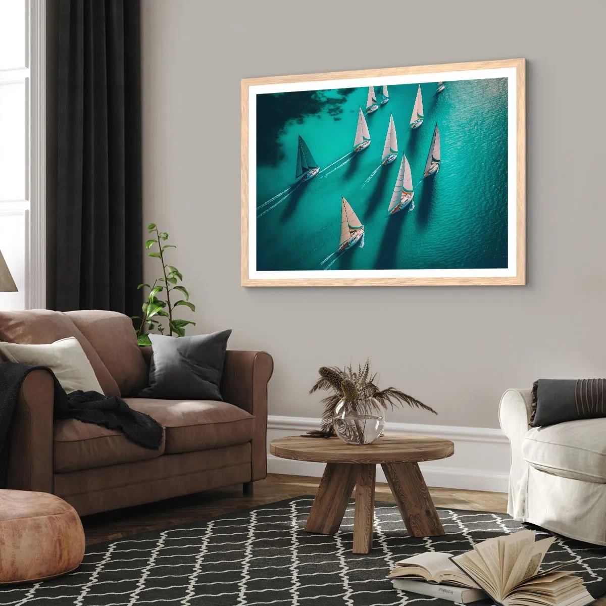 Poster in cornice rovere chiaro - In gara con il vento - 70x50 cm