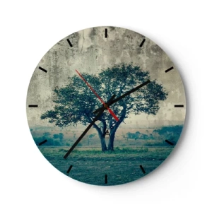 Orologio da parete - Orologio in Vetro - Un albero solitario contro un paesaggio blu - 30x30cm - Un melo su un prato blu? - Decorazione murale moderna per soggiorno, cucina e camera da letto ARTTOR