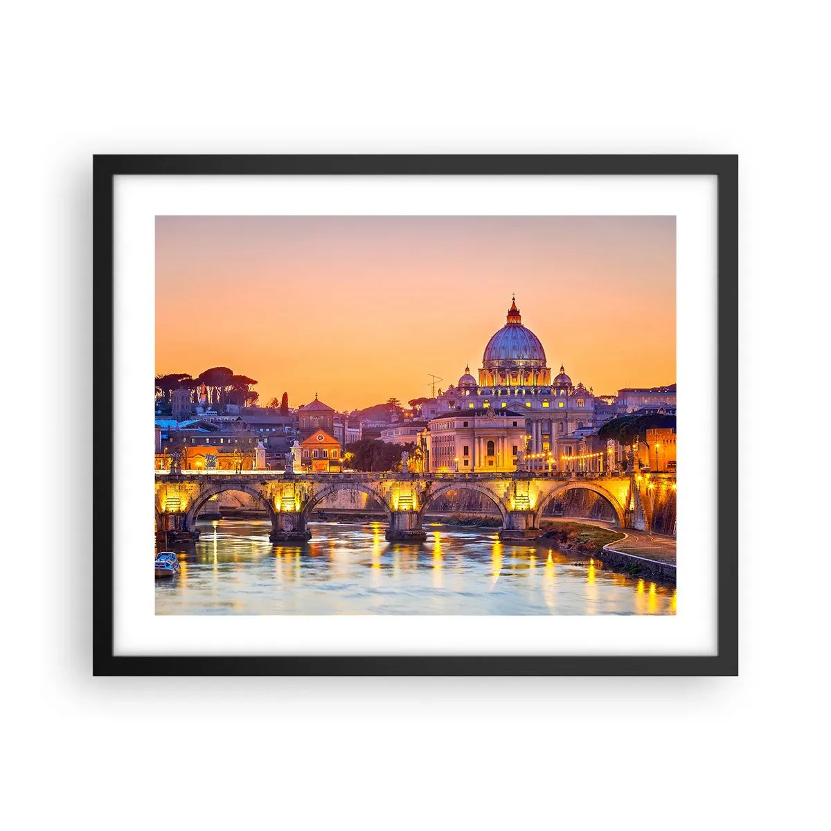 Poster in cornice nera - Tramonto sulla Città Eterna - 50x40 cm