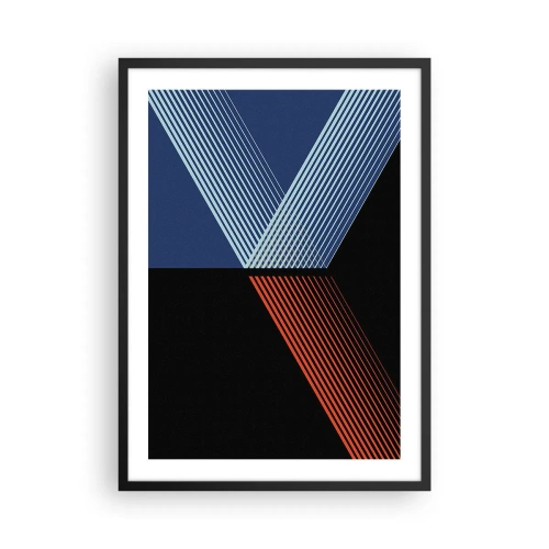 Poster in cornice nera - Composizione astratta di linee in blu, nero e rosso - 50x70cm - Una storia semplice - Decorazione murale moderna per soggiorno e camera da letto ARTTOR