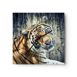 Orologio da parete - Orologio in Vetro - Una tigre sdraiata contro un muro dalla consistenza ruvida - 30x30cm - Ritratto nei flussi di luce - Decorazione murale moderna per soggiorno e camera da letto ARTTOR