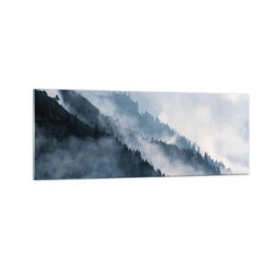 Quadro su vetro - La nebbia aleggia sui pendii boscosi delle montagne in un paesaggio misterioso - 140x50cm - La mistica dei monti - Decorazione murale moderna per soggiorno e camera da letto ARTTOR