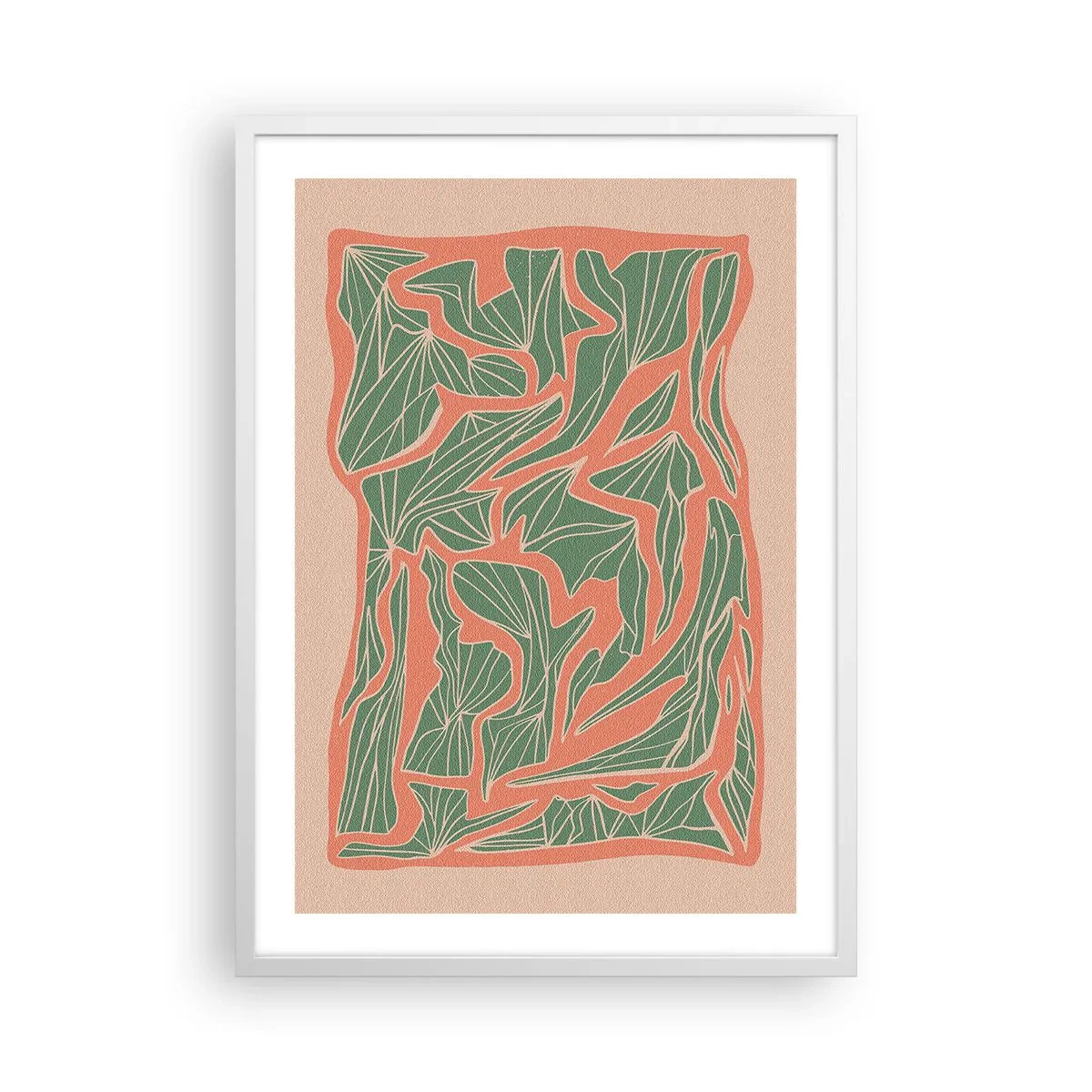 Poster in cornice bianca - La lotta tra il corallo e il verde - 50x70 cm