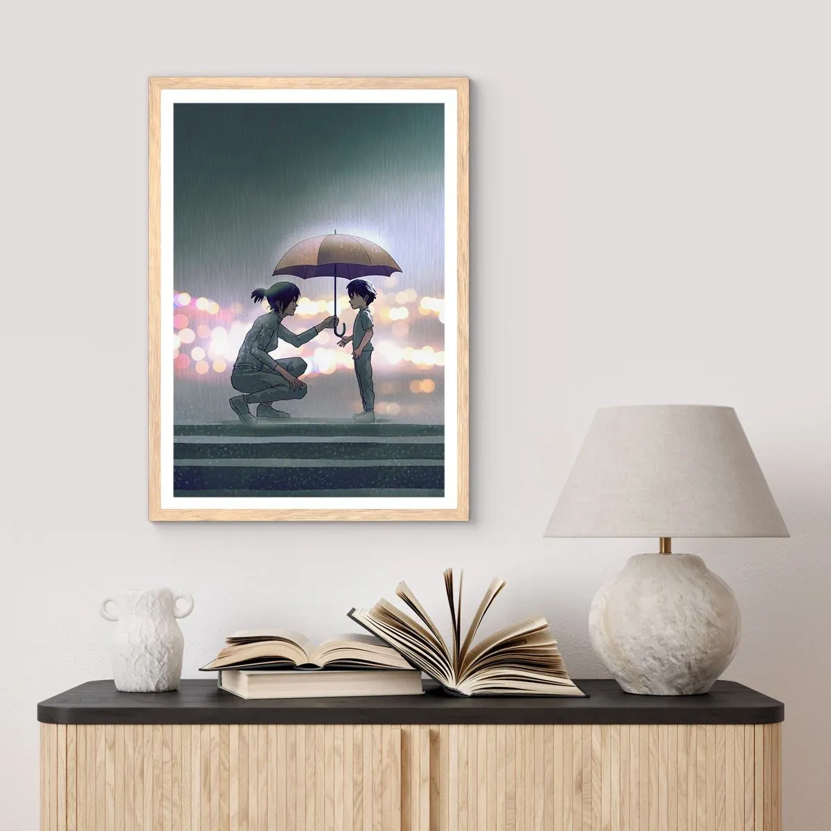 Poster in cornice rovere chiaro - E già tutto va bene - 70x100 cm