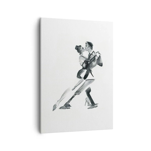 Quadro su tela - Stampe su Tela - Una delicata illustrazione di una coppia che balla in stile monocromatico. - 50x70cm - In un unico ritmo - Decorazione murale moderna per soggiorno e camera da letto ARTTOR