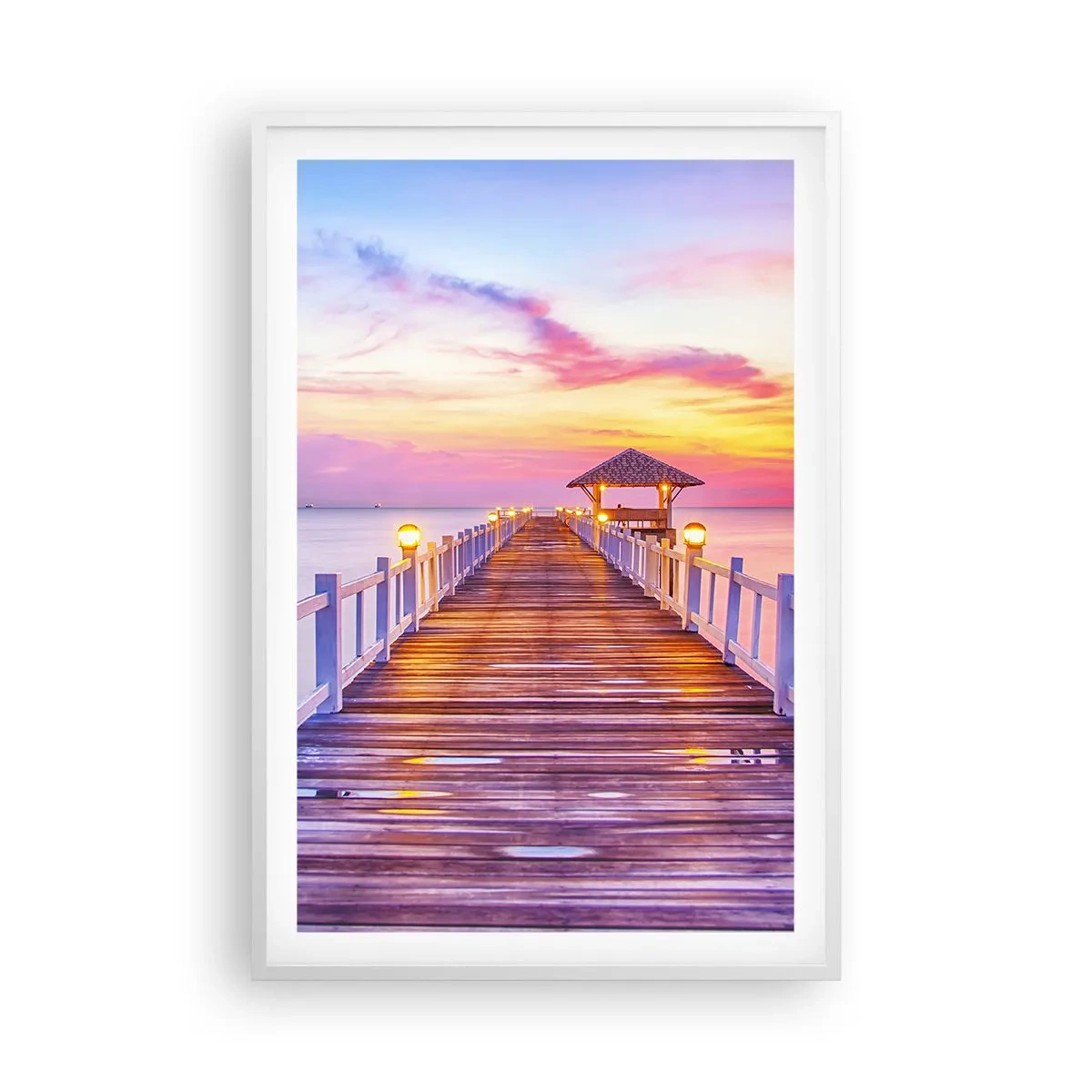 Poster in cornice bianca - Silenzio della sera in lilla e oro - 61x91 cm